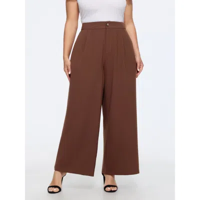 Bloomchic Solid Pleated High Waist Wide Leg Pants In Browncoffeecolor