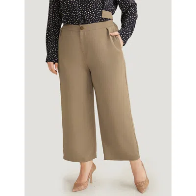 Bloomchic Solid Plicated Detail Woven Pants In Brown