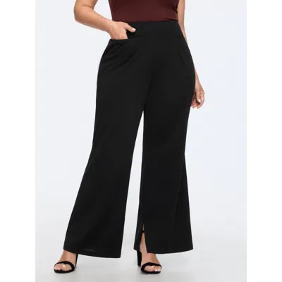 Bloomchic Solid Pocket Split Hem Flared Pants In Black