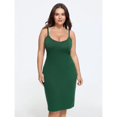 Bloomchic Solid Rib Thin Strap Sweater Midi Dress In Green