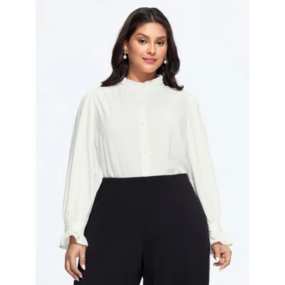 Bloomchic Solid Ruffled Mock Neck Blouse In White