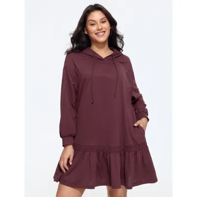 Bloomchic Solid Shirred Drawstring Hoodie Mini Dress In Yellow