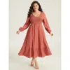 Bloomchic Solid Shirred Plisse Flutter Hem Dress In Brown