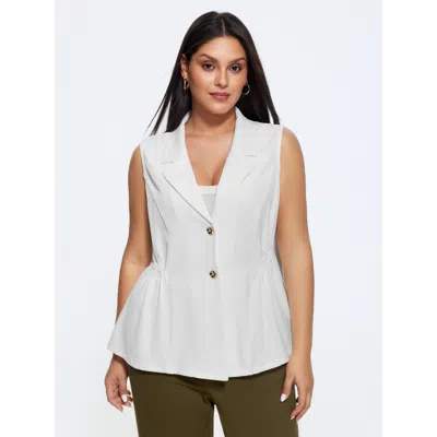 Bloomchic Solid Suit Collar Ruched Waist Blazer Vest In White