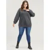 Bloomchic Solid Textured Drop Shoulder Sweatshirt In Gray