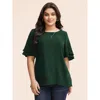 Bloomchic Solid Tiered Ruffles Split Hem Blouse In Green