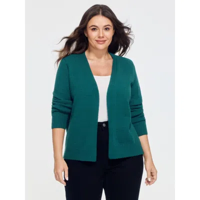 Bloomchic Solid V Neck Open Front Cardigan In Green