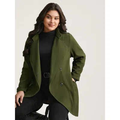 Bloomchic Solid Wrap Button Up Asymmetrical Hem Coat In Green