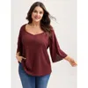Bloomchic Split Bell Sleeve Waffle T-shirt In Brown