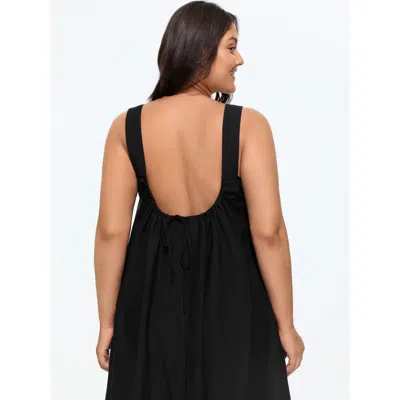 Bloomchic Square Neck Backless Drawstring Midi Dress In Black