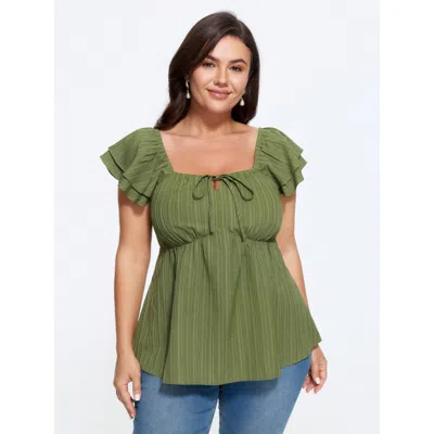 Bloomchic Square Neck Textured Shirred Back Blouse In Sage