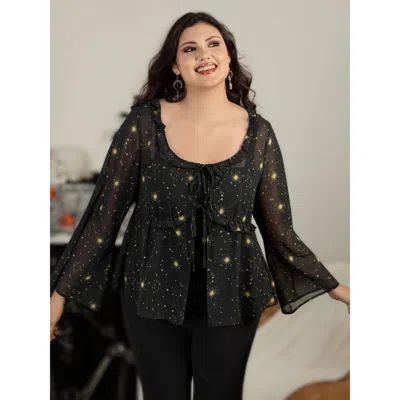 Bloomchic Star Constellation Print Sheer Chiffon Blouse In Black