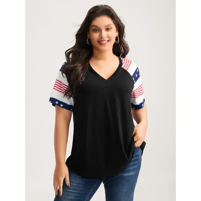 Bloomchic Stars And Stripes Raglan T-shirt In Black