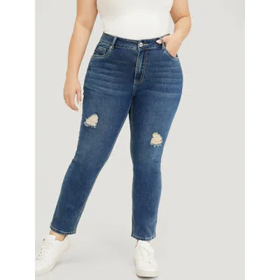 Bloomchic Straight Leg Very Stretchy High Rise Medium Wash Jeans In Blue