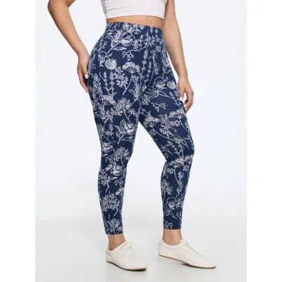Bloomchic Stretch Botanical Print Pocket Leggings In Darkblue