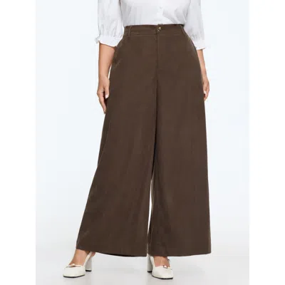 Bloomchic Stretch Button Corduroy Wide Leg Pants In Darkbrown
