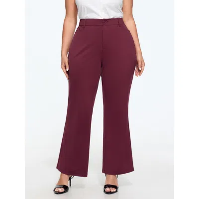 Bloomchic Stretch Button Zipper Flare Pants In Burgundy