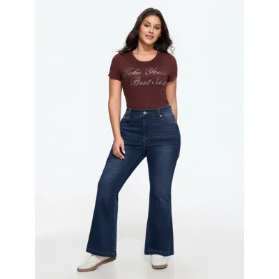 Bloomchic Stretch Classic Washed Flare Jeans In Denimindigo_1