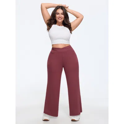 Bloomchic Stretch Crossover Waist Pocket Pants In Burgundy