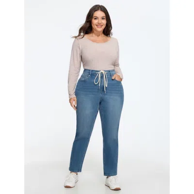 Bloomchic Stretch Drawstring Waist Straight Leg Jeans In Blue