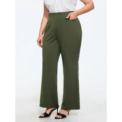 Bloomchic Stretch Elastic Waist Pockets Flare Pants In Armygreen