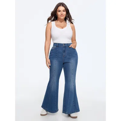 Bloomchic Stretch Front Seam Detail Flare Jeans In Blue