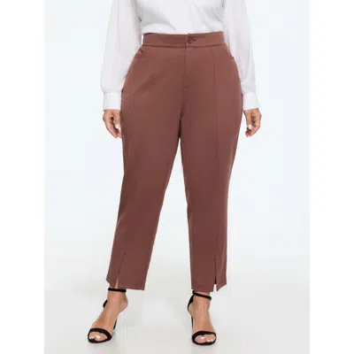 Bloomchic Stretch Front Seam Split Hem Straight Leg Pants In Brown