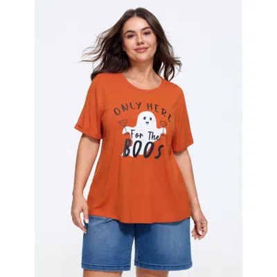 Bloomchic Stretch Halloween Funny Ghost Print T‑shirt In Orange