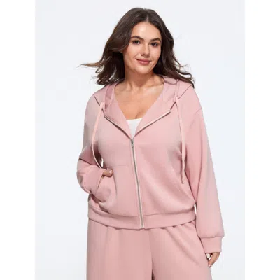 Bloomchic Stretch Kangaroo Pocket Drawstring Zipper Hoodie In Pink