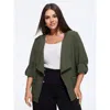 Bloomchic Stretch Lapel Collar Roll‑tab Sleeve Open‑front Blazer In Black