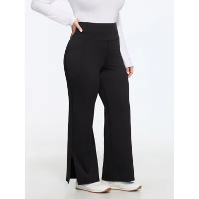 Bloomchic Stretch Pocket Split Hem Flare Leggings In Black