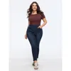 Bloomchic Stretch Pull‑on Pockets Jeans In Burgundy