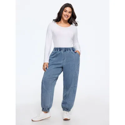 Bloomchic Stretch Pull-on Seam Stitching Jogger Jeans In Acidwashdenim