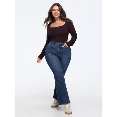 Bloomchic Stretch Raw Hem Bootcut Jeans In Blue