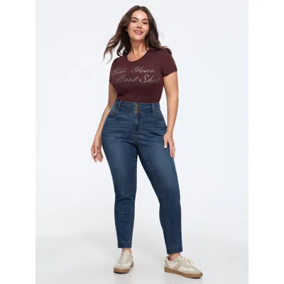Bloomchic Stretch Triple‑button Closure Skinny Jeans In Brown
