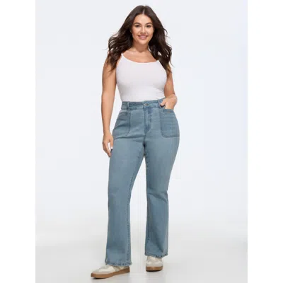 Bloomchic Stretch Wash No Waist Gap Bootcut Jeans In Blue