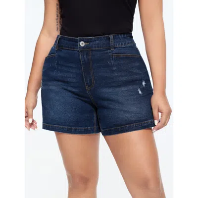 Bloomchic Stretchy Back Elastic Waistband Skinny-fit Denim Shorts In Blue