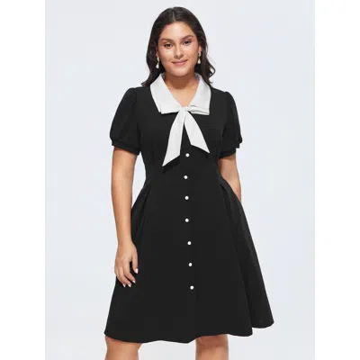 Bloomchic Stretchy Color Contrast Puffy Sleeve Mini Dress In Multi