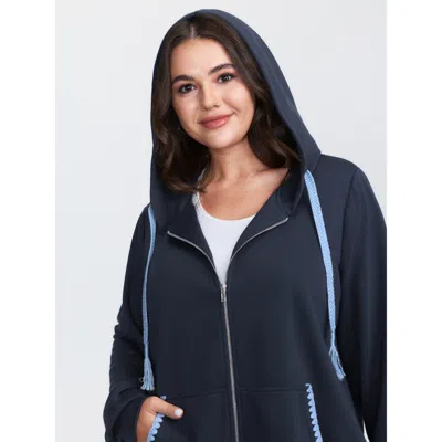 Bloomchic Stretchy Color Contrast Zipper Hoodie In Purple