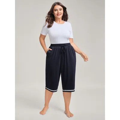 Bloomchic Stretchy Contrast Hem Straight Leg Lounge Pants In Indigo