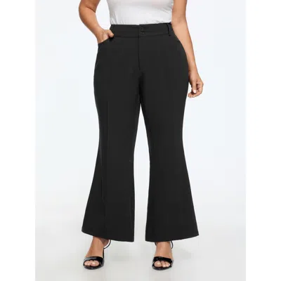 Bloomchic Stretchy Double Button Center Crease Flare Pants In Black