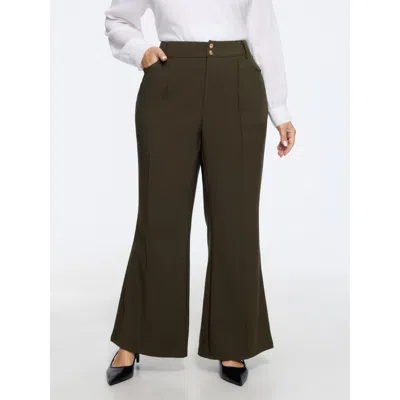 Bloomchic Stretchy Double Button Pocket Flare Pants In Green