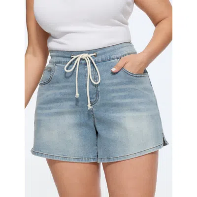 Bloomchic Stretchy Elastic Back Waist Straight-leg Denim Shorts In Blue