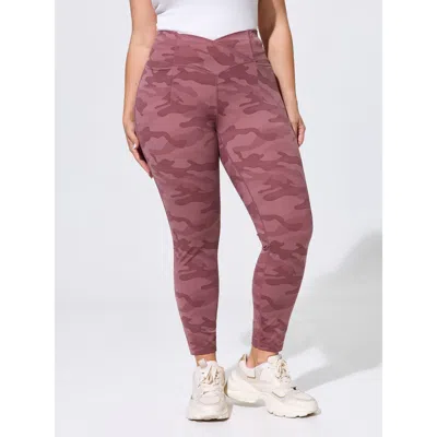 Bloomchic Stretchy Floral Print Overlap Waist Leggings In Burgundy