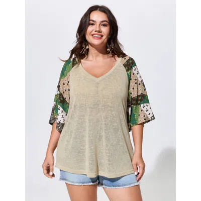 Bloomchic Stretchy Floral Print Raglan Sleeve Knit Top In Orange