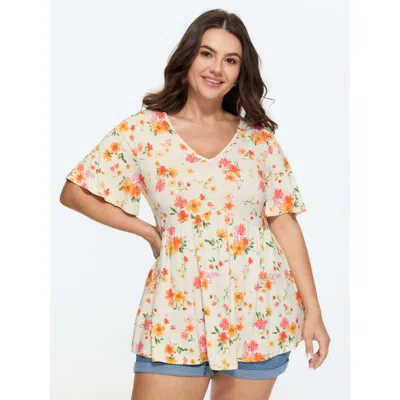 Bloomchic Stretchy Floral Print V-neck Knit Top