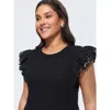 Bloomchic Stretchy Flutter Sleeve Fitted T-shirt In Black
