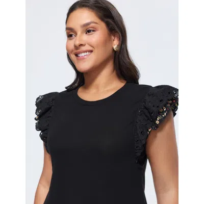 Bloomchic Stretchy Flutter Sleeve Fitted T-shirt In Black