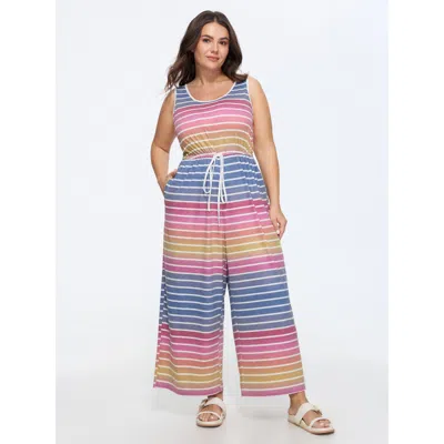 Bloomchic Stretchy Gradient Stripe Print Sleeveless Wide Leg Jumpsuit In Multi