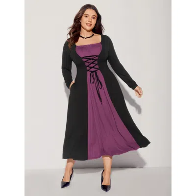 Bloomchic Stretchy Knit Adjustable Tie Frill Trim Midi Dress In Redviolet